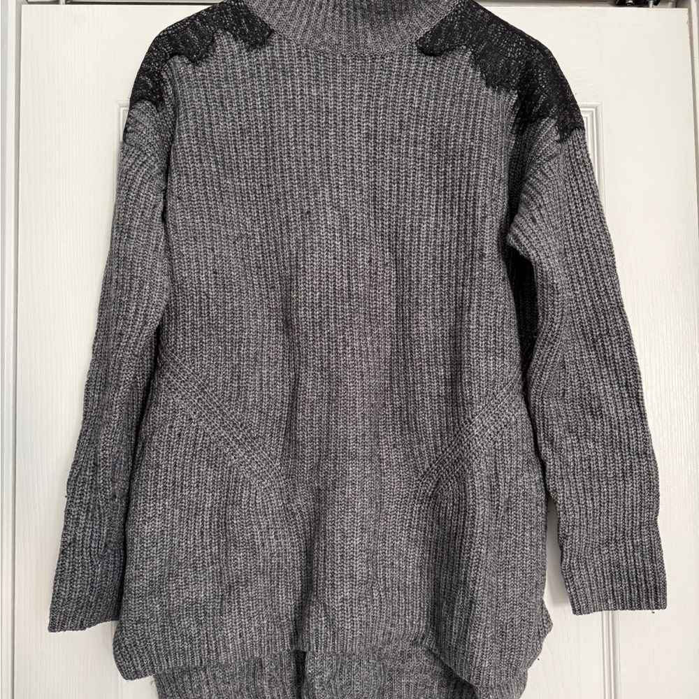 LOFT Gray Turtleneck Sweater with Black Lace